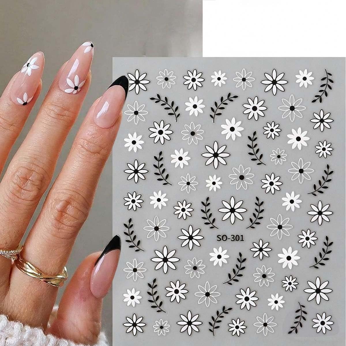 6 Sheets Flower Nail Stickers Hollow Out Flower Design Nail Decals 3D Self-Adhesive Leaf Floral Nail Art Stickers Spring Summer Nail Decoration for Women DIY Manicure Supplies