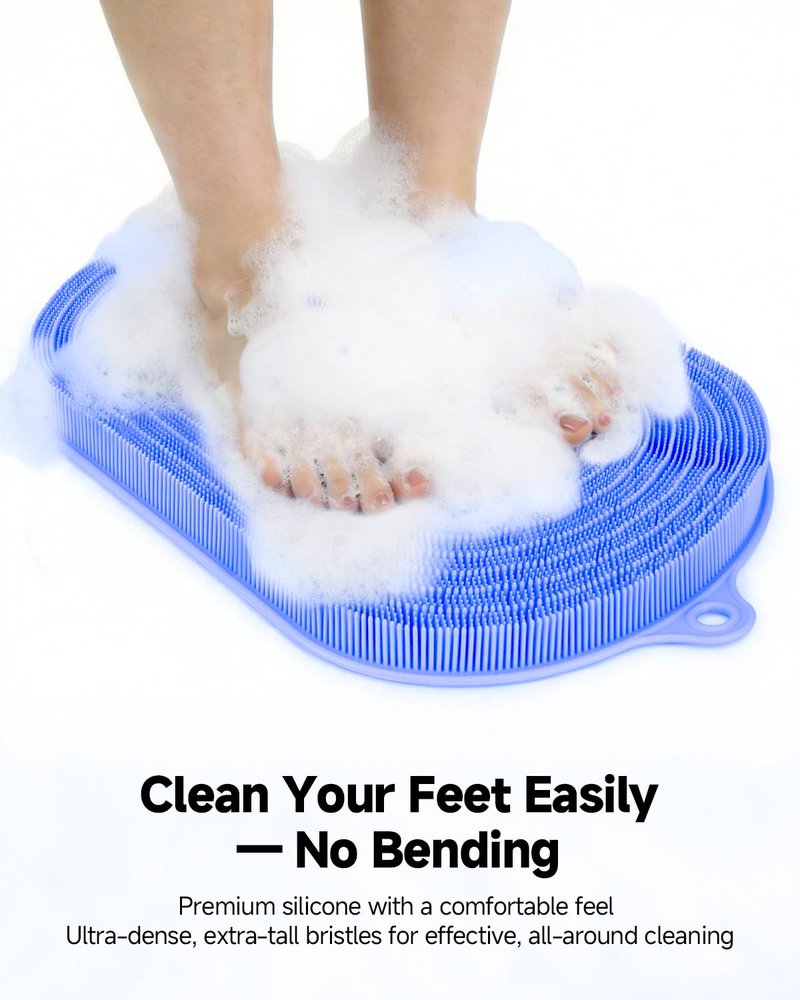 VIWU Extra Large Shower Foot Scrubber Mat, Silicone Foot Cleaner Brush – Exfoliate, Clean & Massage Feet Without Bending, 68 Non-Slip Suction Cups, Improve Foot Circulation & Appearance, 21.3 x 14 in