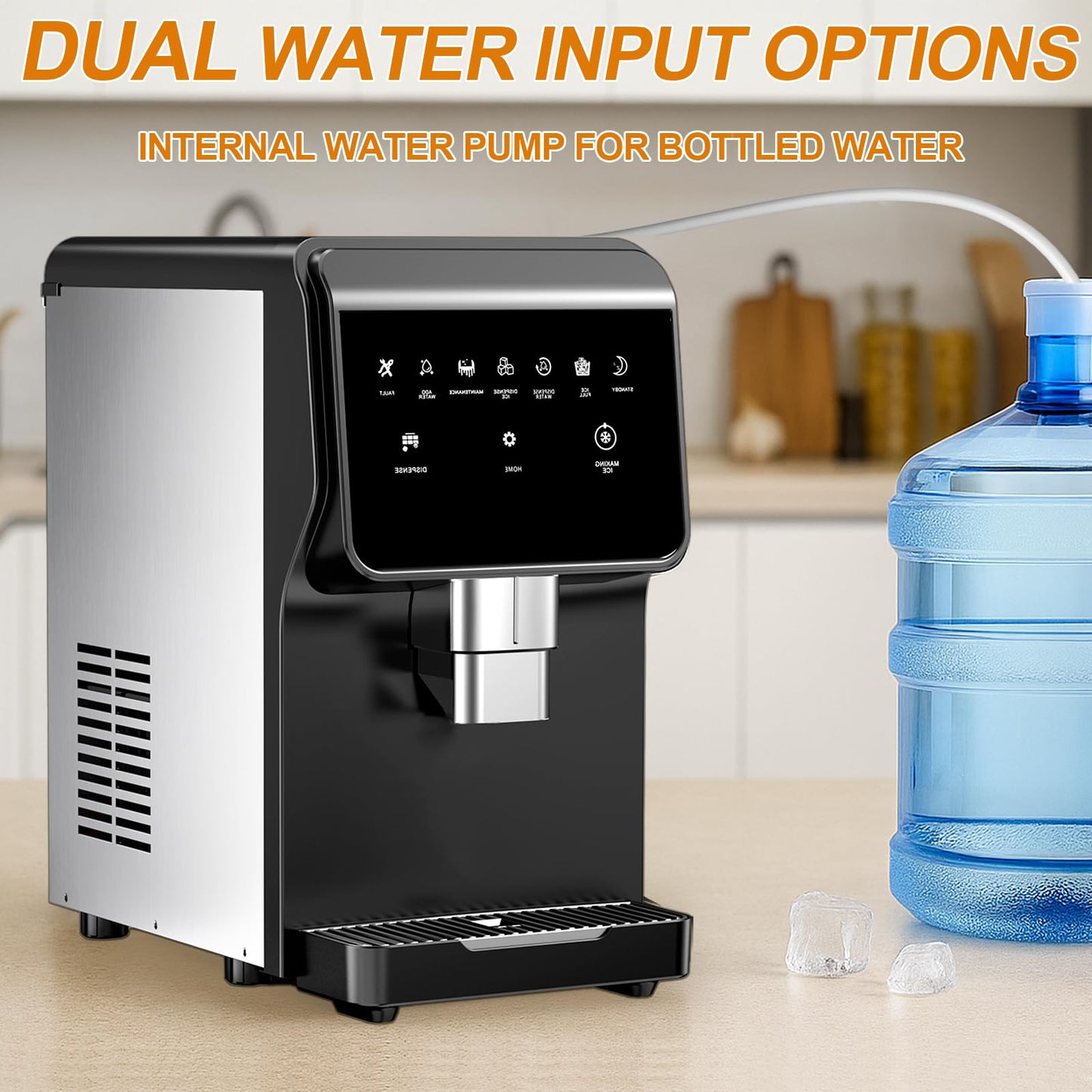 15" Wide Commercial Under Counter Ice Maker – 120 lbs/Day, 25 lb Storage Bin, Auto-Cleaning & 24H Timer, Gravity Drain, Built-in or Freestanding Stainless Steel Ice Machine for Home & Business
