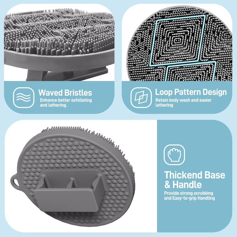 GEENOA Silicone Body Scrubber 2PCS, Exfoliating Body Scrubber Shower Scrubber with Dense Bristles and Comfort Handle, Silicone Loofah Body Buffer for Good-Lathering & Deep-Cleansing(Black+Gray)