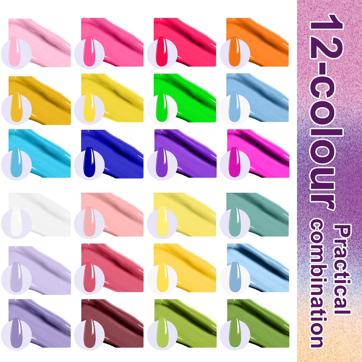 U-Shinein 24 Colors Gradient Nail Gel Palette Set, Hema ＆ TPO Free Bright Nude White Pink Blue Ombre Gel Nail for Pigment Painting Pat Nails Gel Kit, Perfect with Salon Pro DIY Home Nail Art