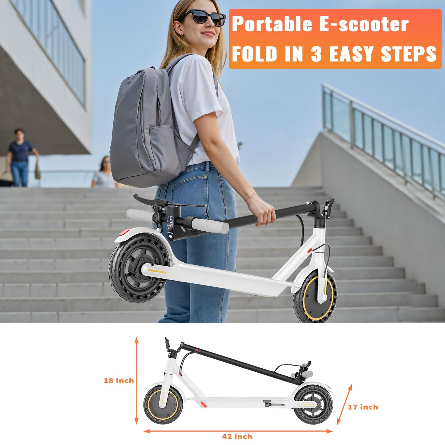 Qlaway 8.5" E Scooter for Adults with Luggage Seat 19 MPH Sport Escooter 350W Motor, Electric Scooter Up to 22 Miles Range, Bearing 265 LBS/APP Control-White