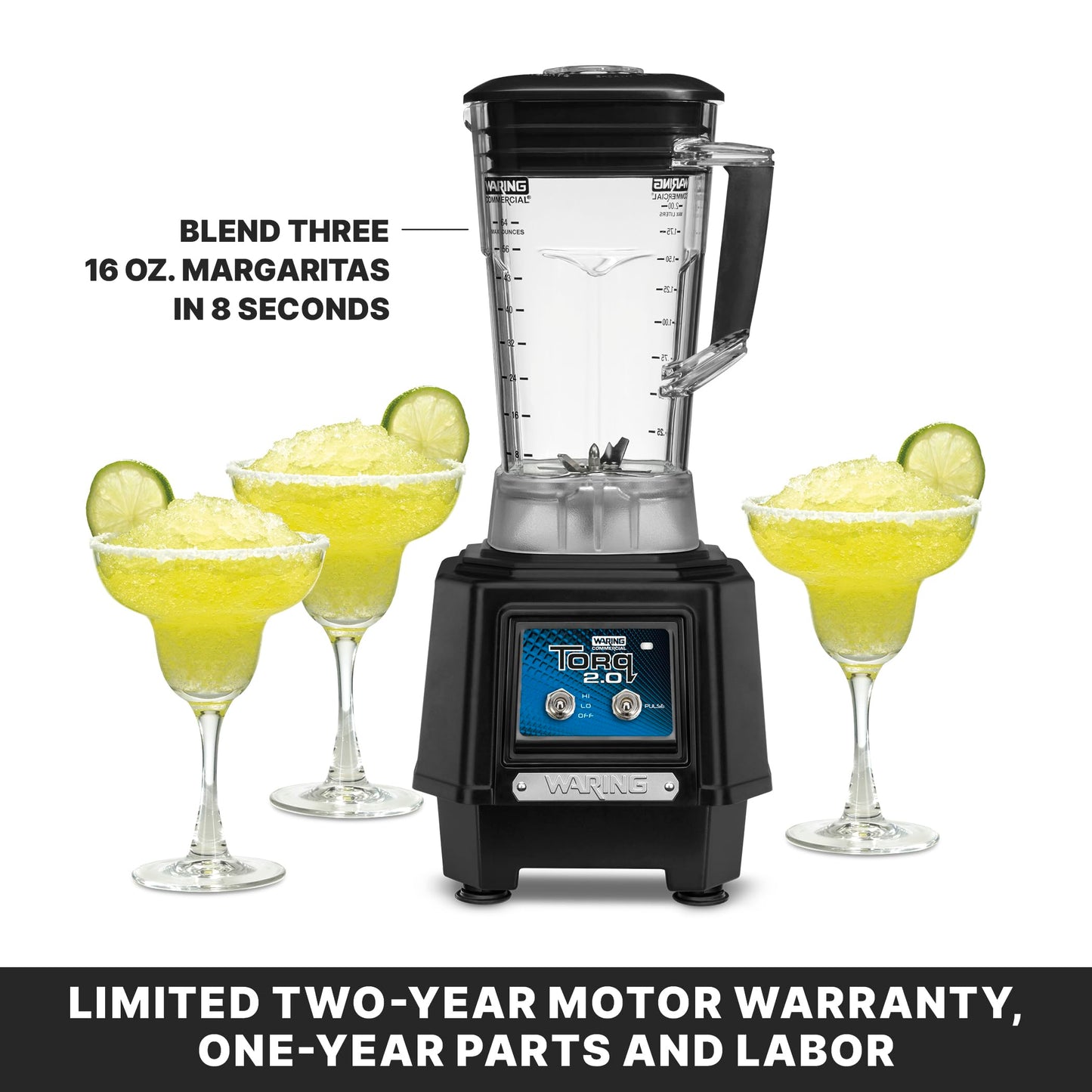 Waring Commercial TBB145P6 TORQ 2 Horsepower Blender, 2 speed Toggle Switch Controls, with 64 oz. BPA Free Container, 120V, 5-15 Phase Plug, Black