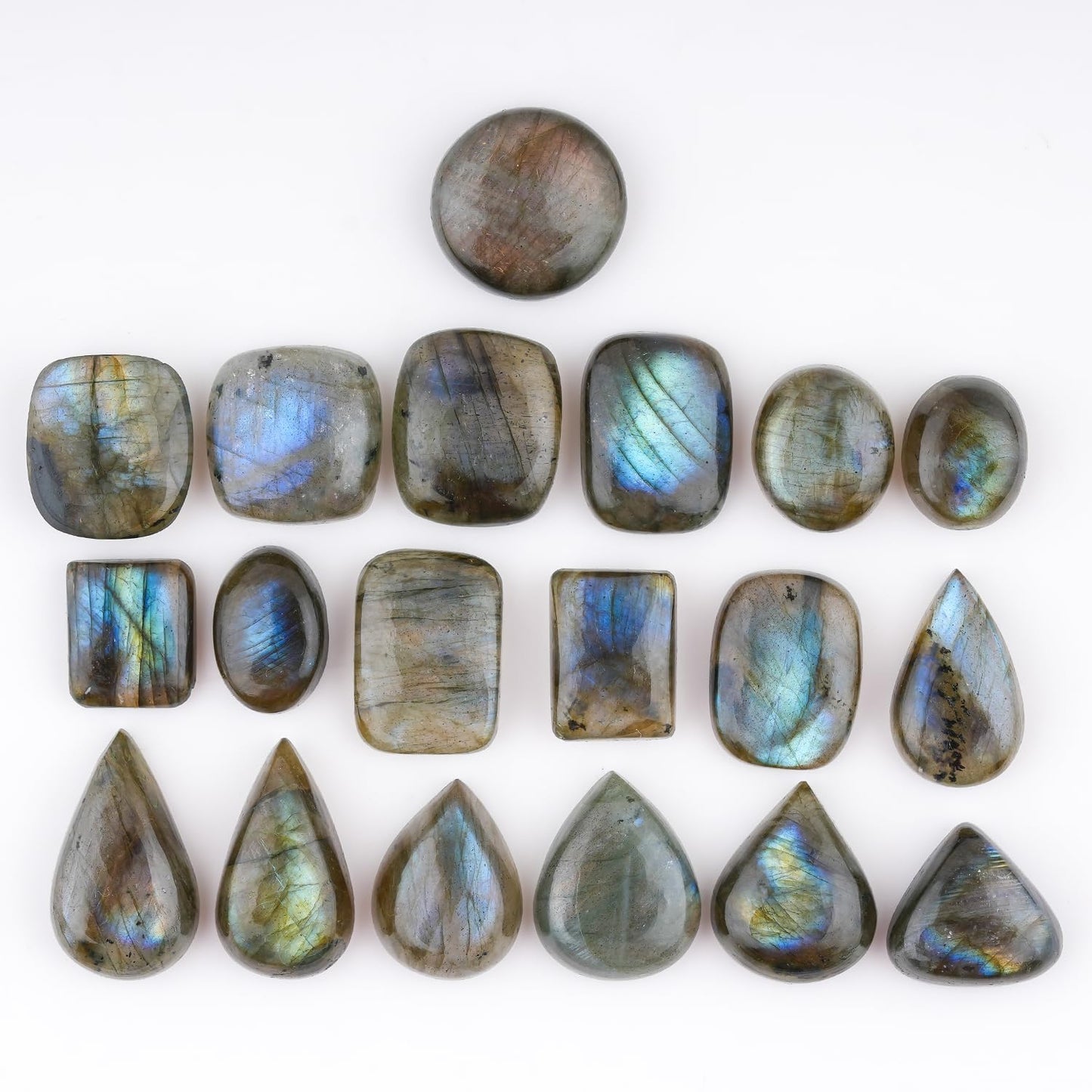 ColouredRocks 20pcs, 15-20mm, Natural Small Labradorite Cabochons Gemstones Crystals, Mix-Shapes, Jewelry Making Supply, Wire-wrapping, DIY, Crafting, Wholesale Bulk Gem Collection