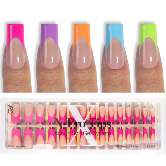 SXC Cosmetics X-Pro Tips French Tip Press On Nails - Bright Pastel Glow in the Dark Series (GLOW117-M Square)