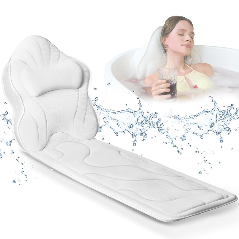 Poemland Luxury Thick Full Body Bath Pillows Mat & Cushion for Bathtub Headrest Neck Shoulder Support Comfort Relaxation Spa Accessories Perfect for a Spa Soak in Bathtub (White)