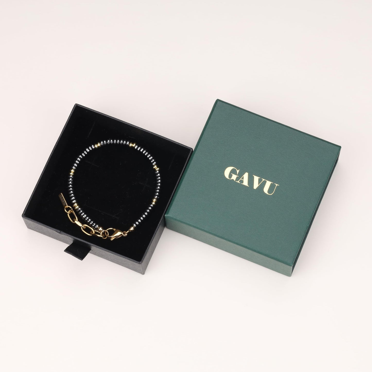 GAVU Crystal Jewelry, Stainless Steel Hematite Stone Beaded Bracelet for Men, 18K Gold-Plated Bracelet for Men