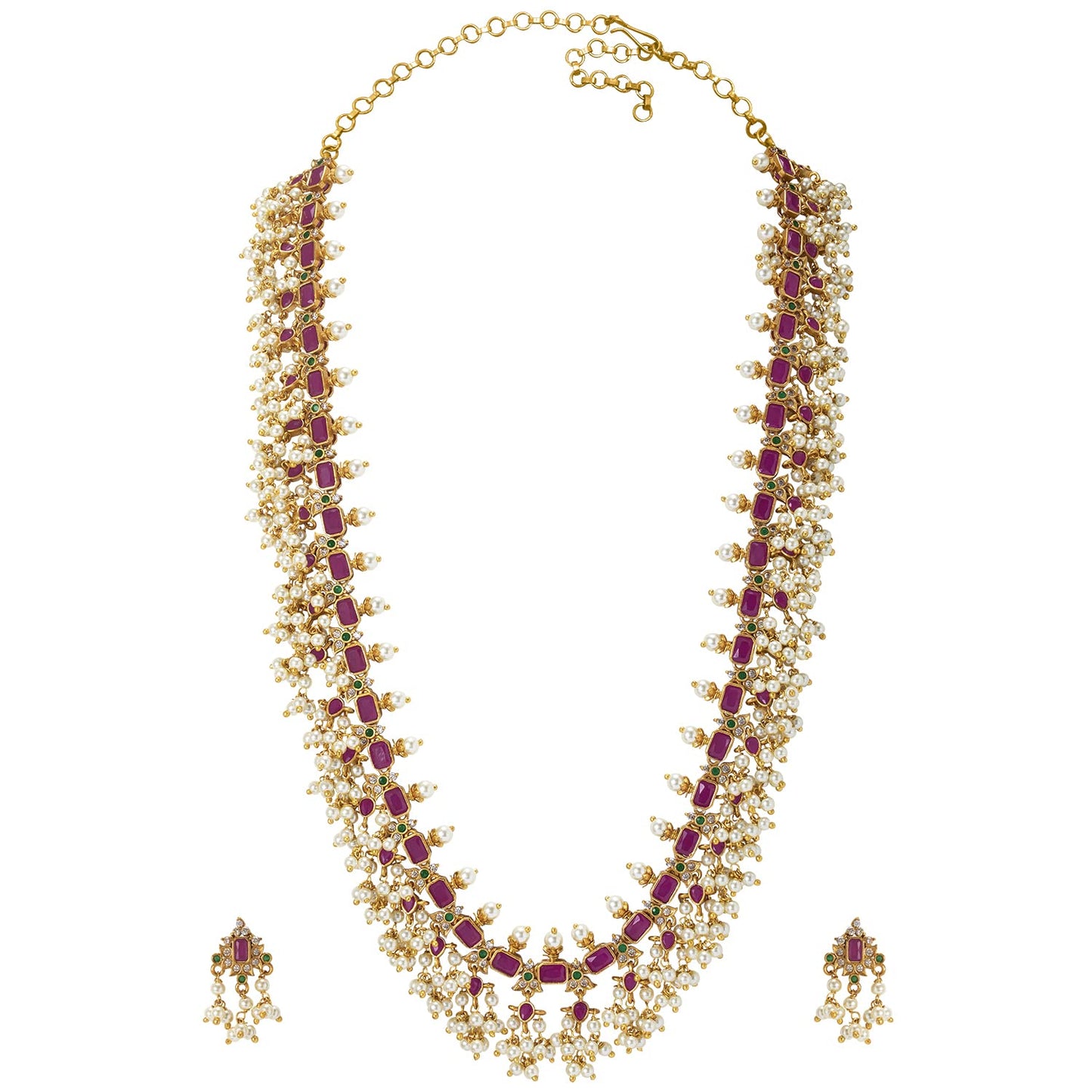 Aheli Bollywood Traditional Gold Tone Long Necklace Earrings Bharatanatyam jewellery Set Gift for Women Wedding Ethnic Fashion Wear