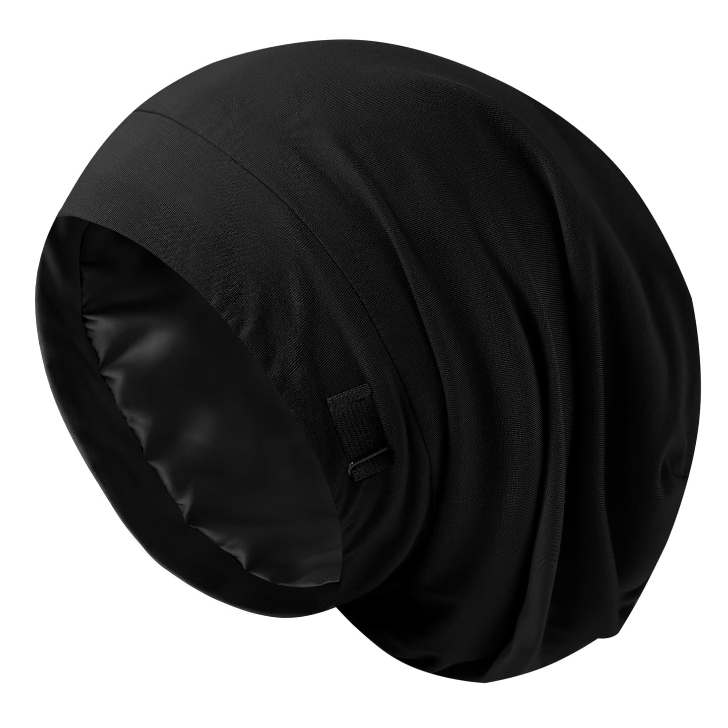 Silky Satin Lined Bonnet Sleep Cap Adjustable Strap Hair Wrap Slouchy Beanie Hat for Curly Hair Braids Night Caps for Women 2PCS(Black&Pink)
