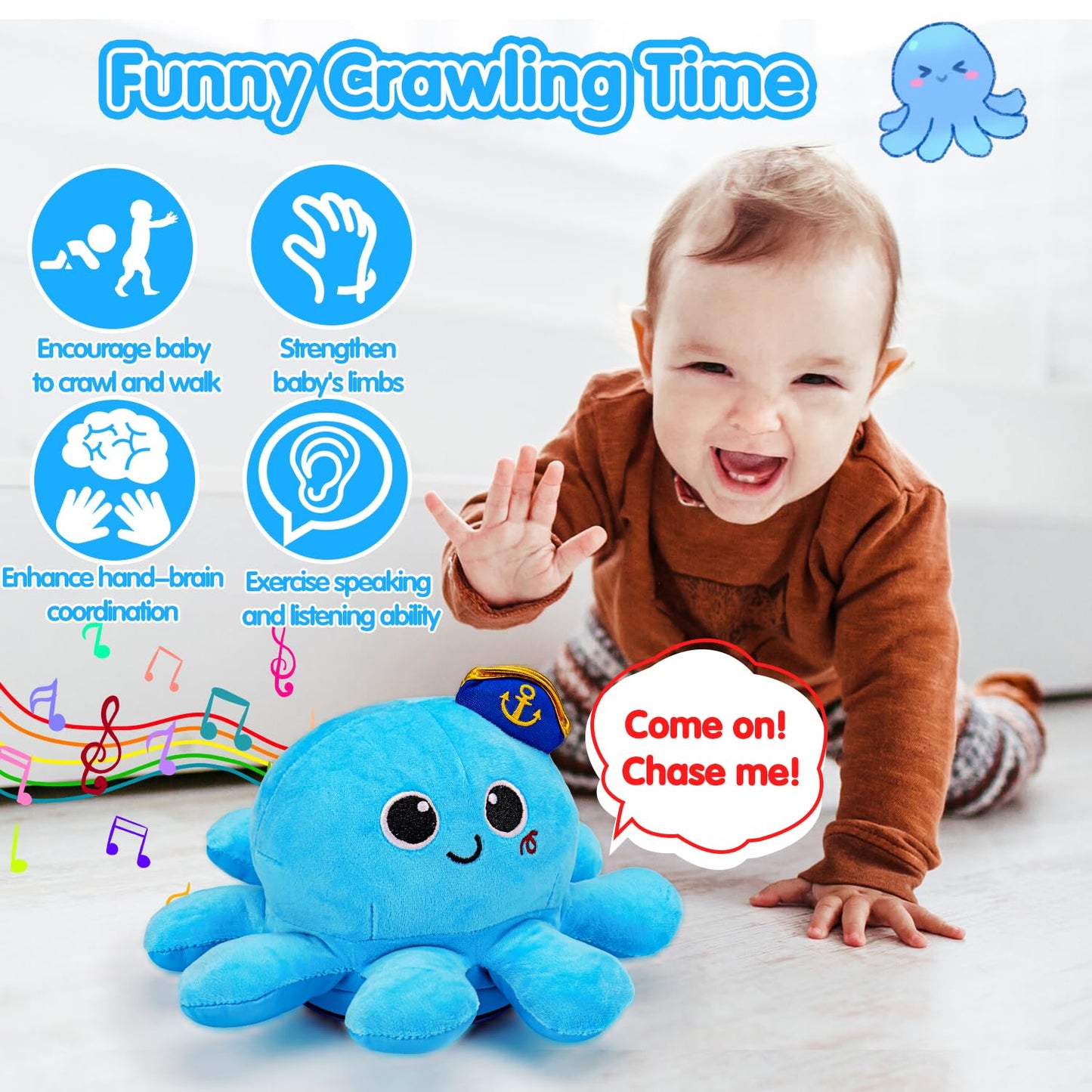 Baby Crawling Toys 6-12 Months Musical Plush Octopus Light up Voice Control Dancing Infant Walking Toys 1 Year Old Boy Girl Babies 0 6 7 8 9 10 12-18 Month Tummy Time Sensory Toddler First Gifts