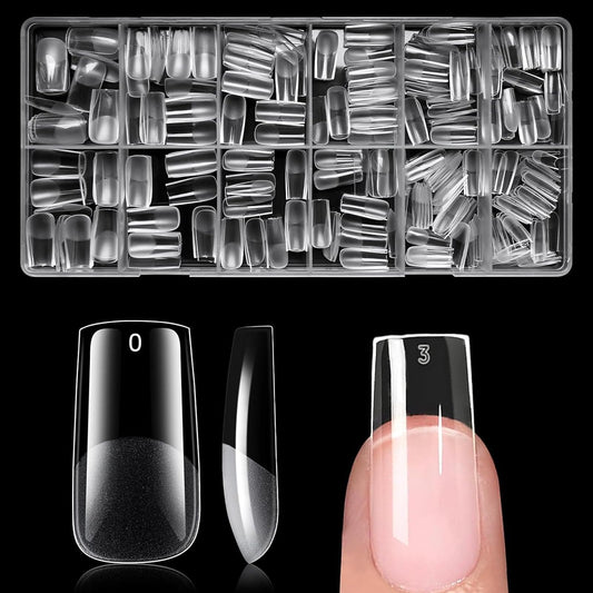 AddFavor Medium Square Gel Nail Tips - 600pcs Clear Acrylic Nails Tips Medium Fake Nails Full Cover Soft Gel Nail Tips for Nail Extension, Press on Nails 15 Sizes Artificial False Nails