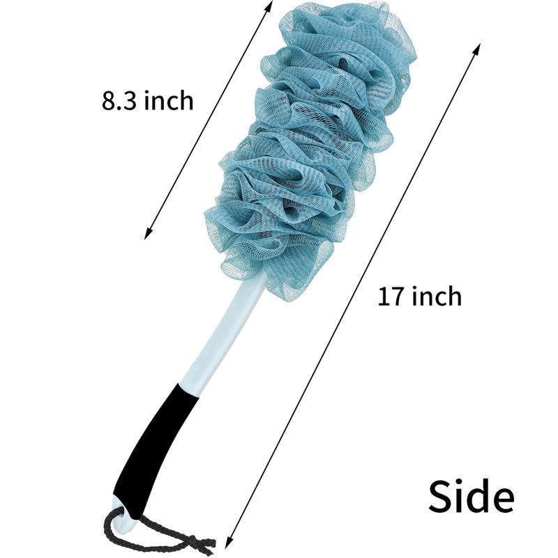 Back Scrubber for Shower, Loofah with Handle, Back Loofah Non-Slip Handle Bath Body Brush, Scrub Cleaning Luffa, Soft Nylon Mesh Sponge On a Stick for Men Women Elderly (Blue)