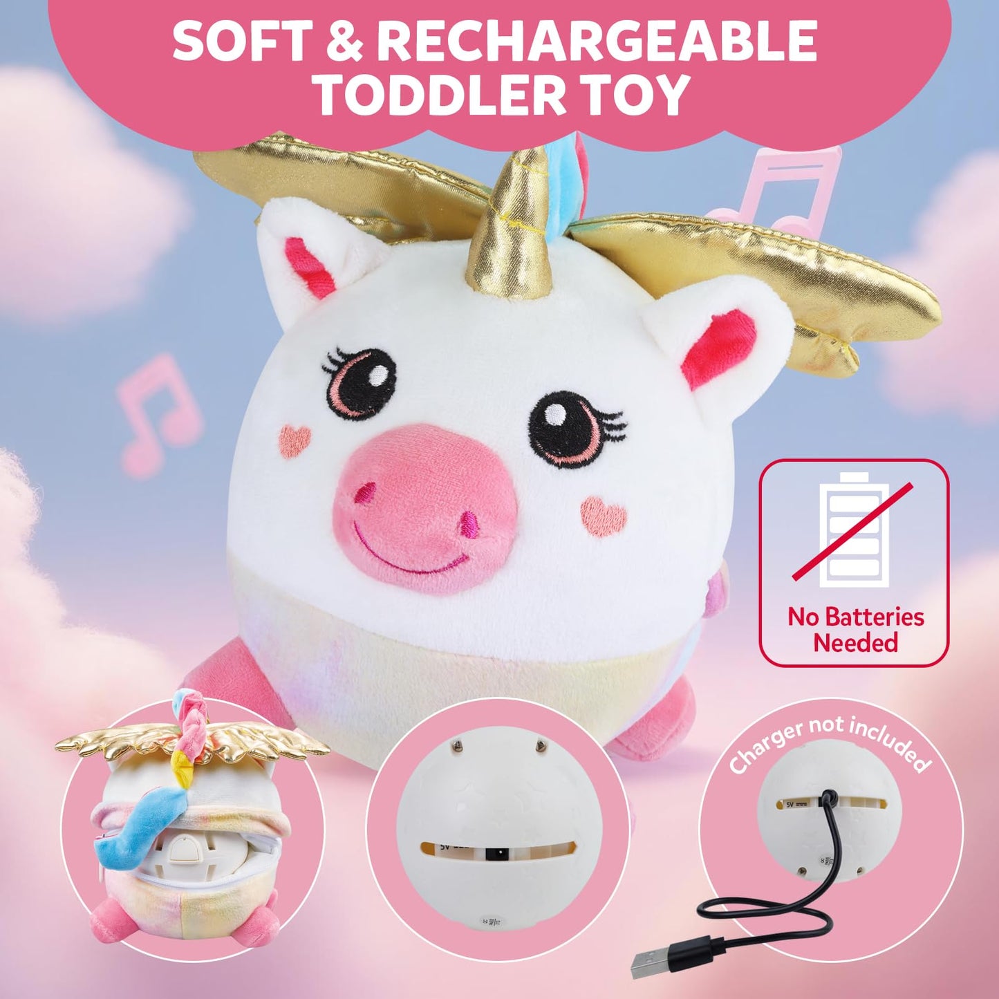 Baby Toys 6-12-18 Months,Musical Crawling Unicorn Plush Toy with 48 Songs & Recording, Dancing Walking Moving Bouncing Learning Toy, Tummy Time Sensory Toys for 1 2 3 Year Old Girls Birthday Gifts