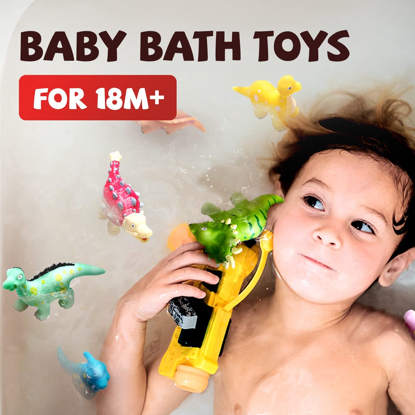 Hely Cancy Dinosaur Bath Toys for Toddler, No Hole Baby Bathtub Shower Water Pool Toys