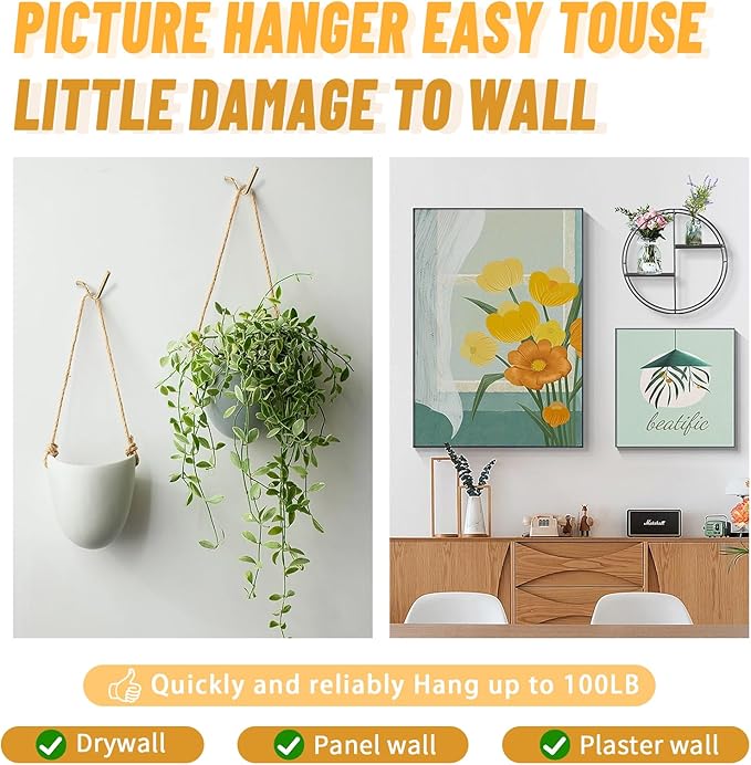 FURHUA 30pcs Aeneous Super Hook Picture Hangers and Office Pack, Drywall Hooks for Hanging Pictures, Wall Hooks, Picture Hangers, Picture Hanging Kit，Hang Art, Clock, Shelves, Mirrors