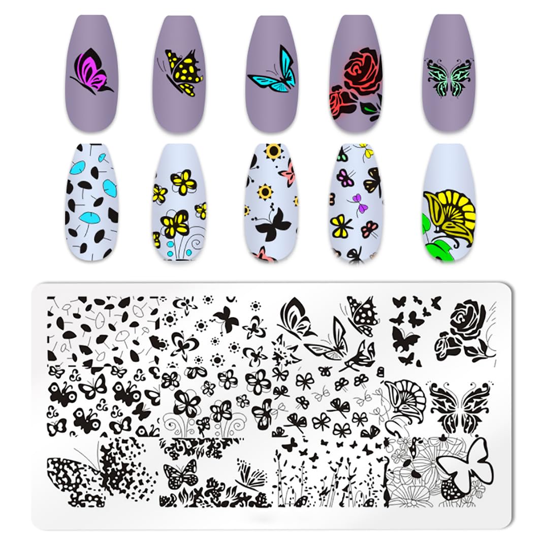 JERCLITY 6pcs Flower Nail Stamping Plate Nail Stamping Kit for Nails Rose Flower Lotus Butterfly Leaf Image Plates Nail Design Template Print Nail Stamper Kit for Women