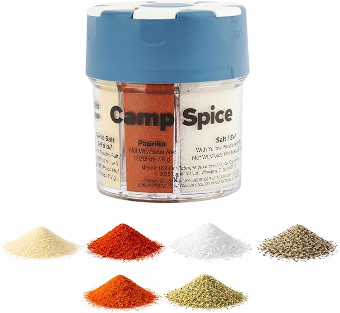 Coghlanâs Multi-Spice Shakers â Compact 6-in-1 Seasoning Containers for Camping, Travel, BBQ & Everyday Cooking â Lightweight, Portable, Mess-Free Design â Made in USA
