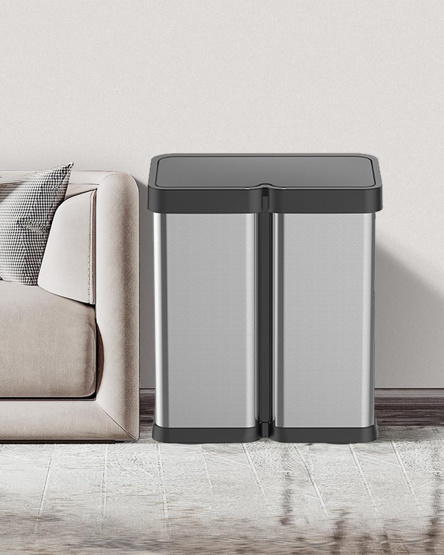 GAOMON 30L+30L Dual Compartment Motion Sensor Trash Can, 16Gal Automatic Kitchen Recycling Bin with Soft-Close Lid & Fingerproof Stainless Steel (Silver)
