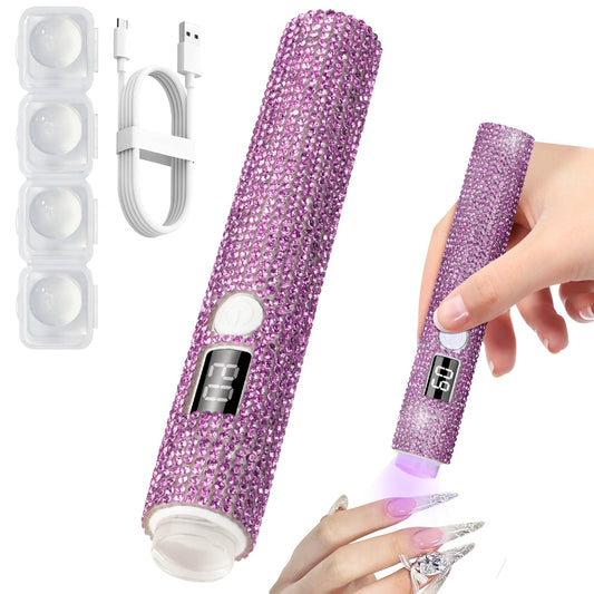 peccera Handheld UV Light for Gel Nails, Glitter Mini UV Light for Nails, Cordless Portable Nail Lamp for Gel X Nails Fast Curing, Rechargeable LED Lamp for Rhinestone Glue Nail DIY Decoration-Purple