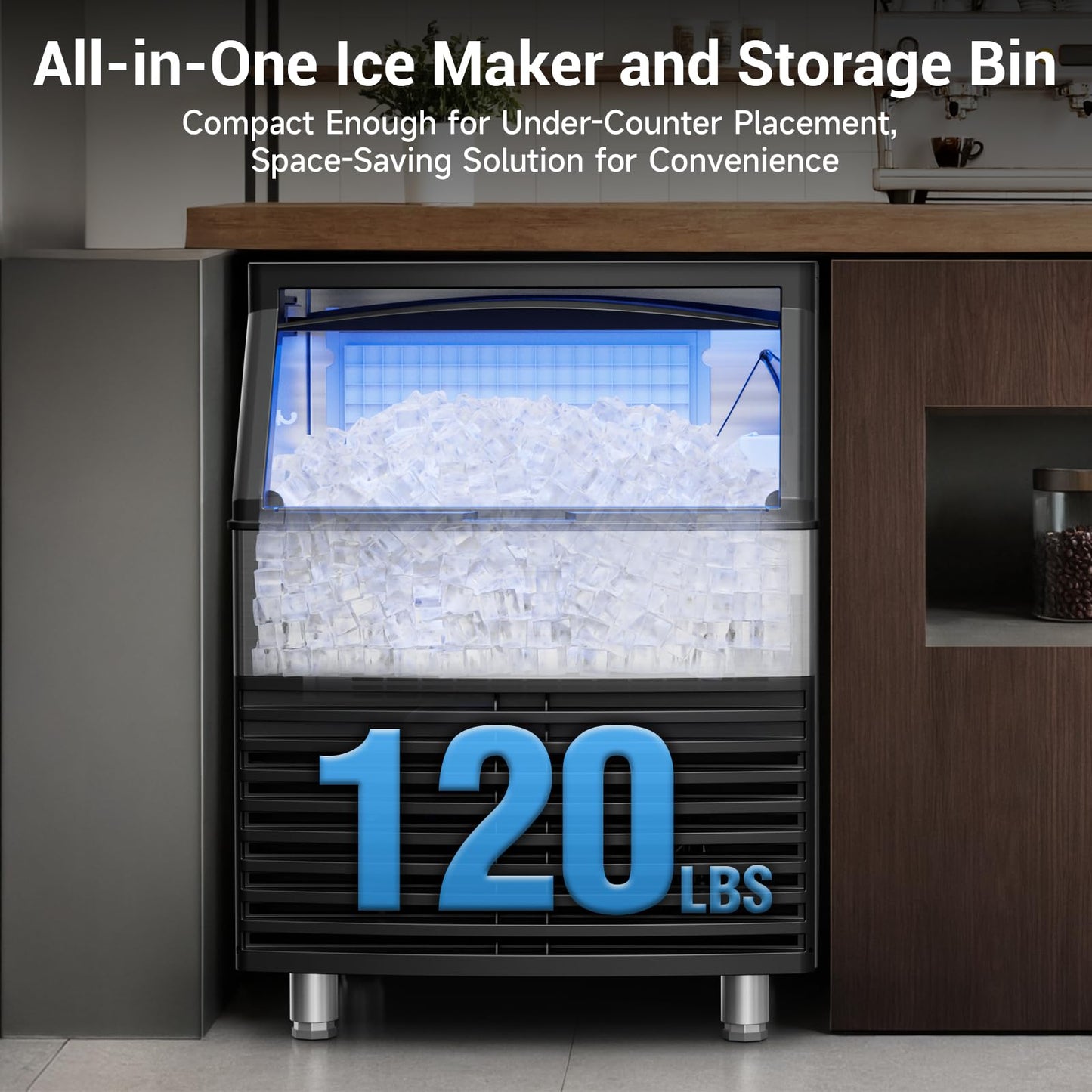 Commercial Ice Maker, 450LBS/24H Ice Machine Commercial with 120 LBS Storage, Ice Ready in 8-15 min, Under Counter Ice Machine, Commercial Ice Machine Maker for Restaurant/Bar/Cafe/Business
