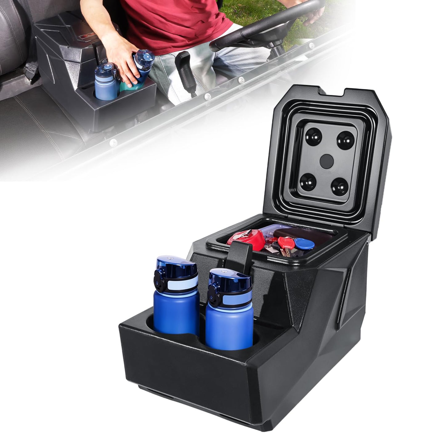 StarknightMT UTV Center Console Armrest Box with Cup Holders, Universal Fit Bench Seat Storage Compatible with Ranger 1000/ XP, Uforce 1000/XL, Defender HD5/7/8/9/10, Mule, Pioneer 700 1000