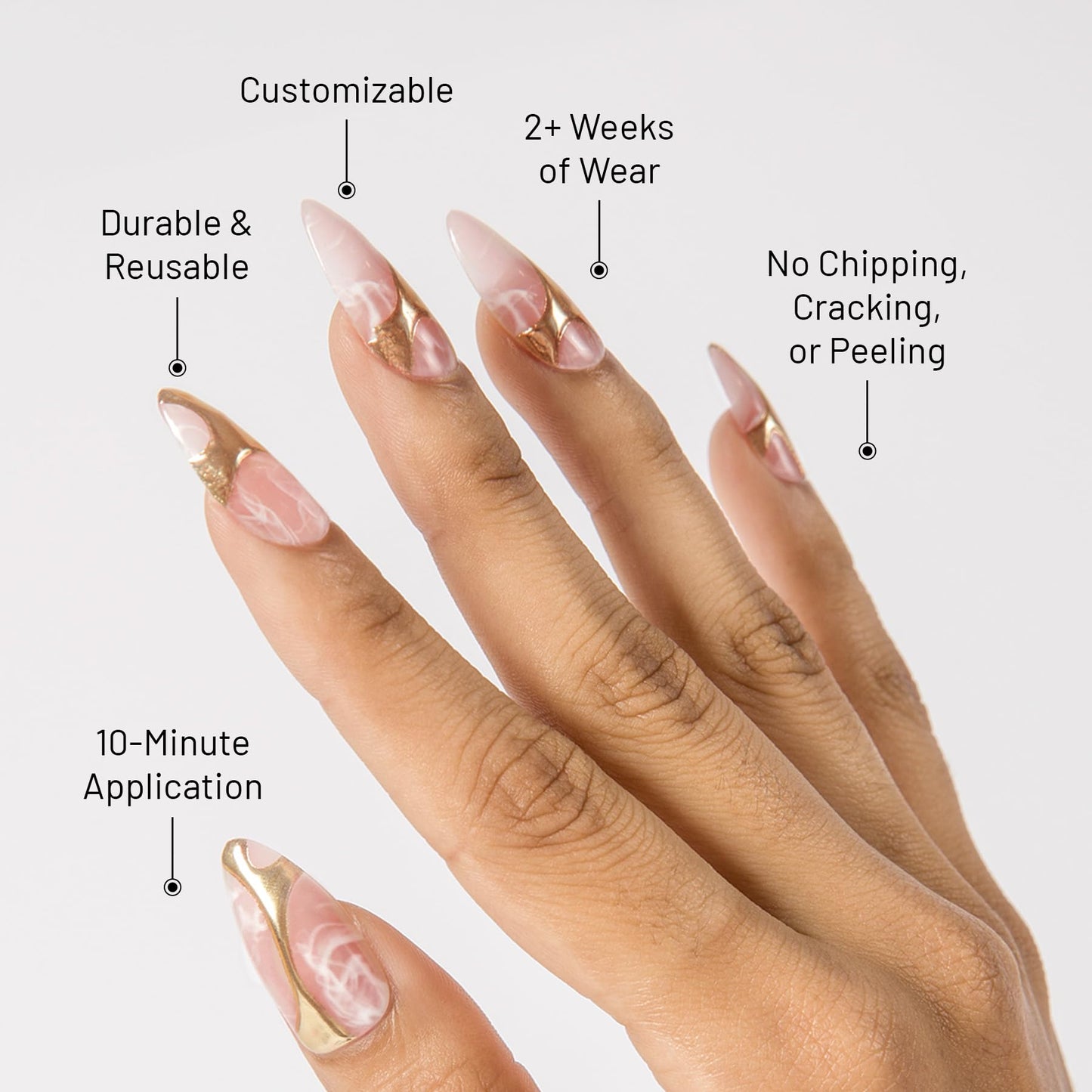 Lilac St - Press On Nails, Gold In My Veins (30 Nails, 15 Sizes) - Long, Almond, Glossy, Opaque - Brush On Nail Glue, Nail File, Cuticle Stick, Prep Pad - Reusable - Cruelty Free, Vegan, Women Founded