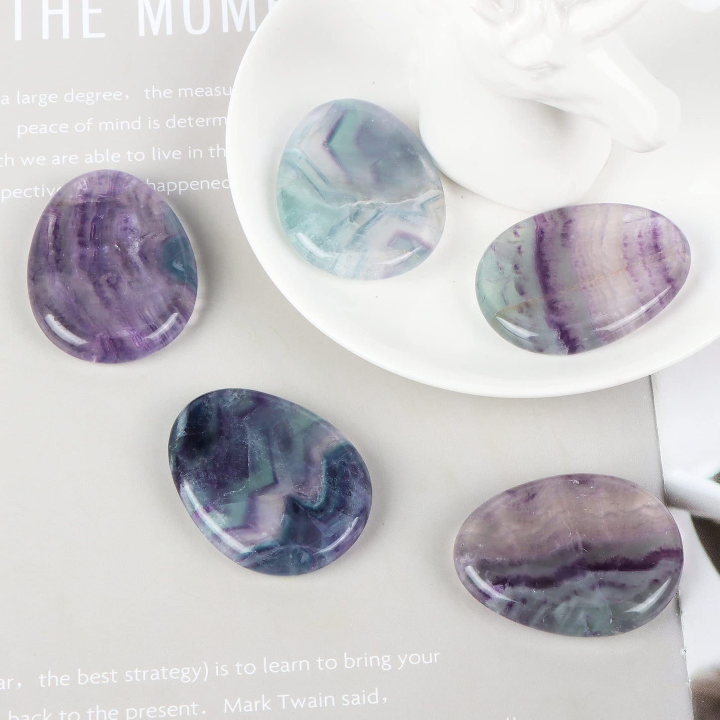 Artistone Rainbow Fluorite Crystal Chakra Thumb Worry Stone Teardrop Reiki Healing Stone Pocket Palm Stones for Anxiety Stress Relief Meditation Therapy Geometry Home Decorations