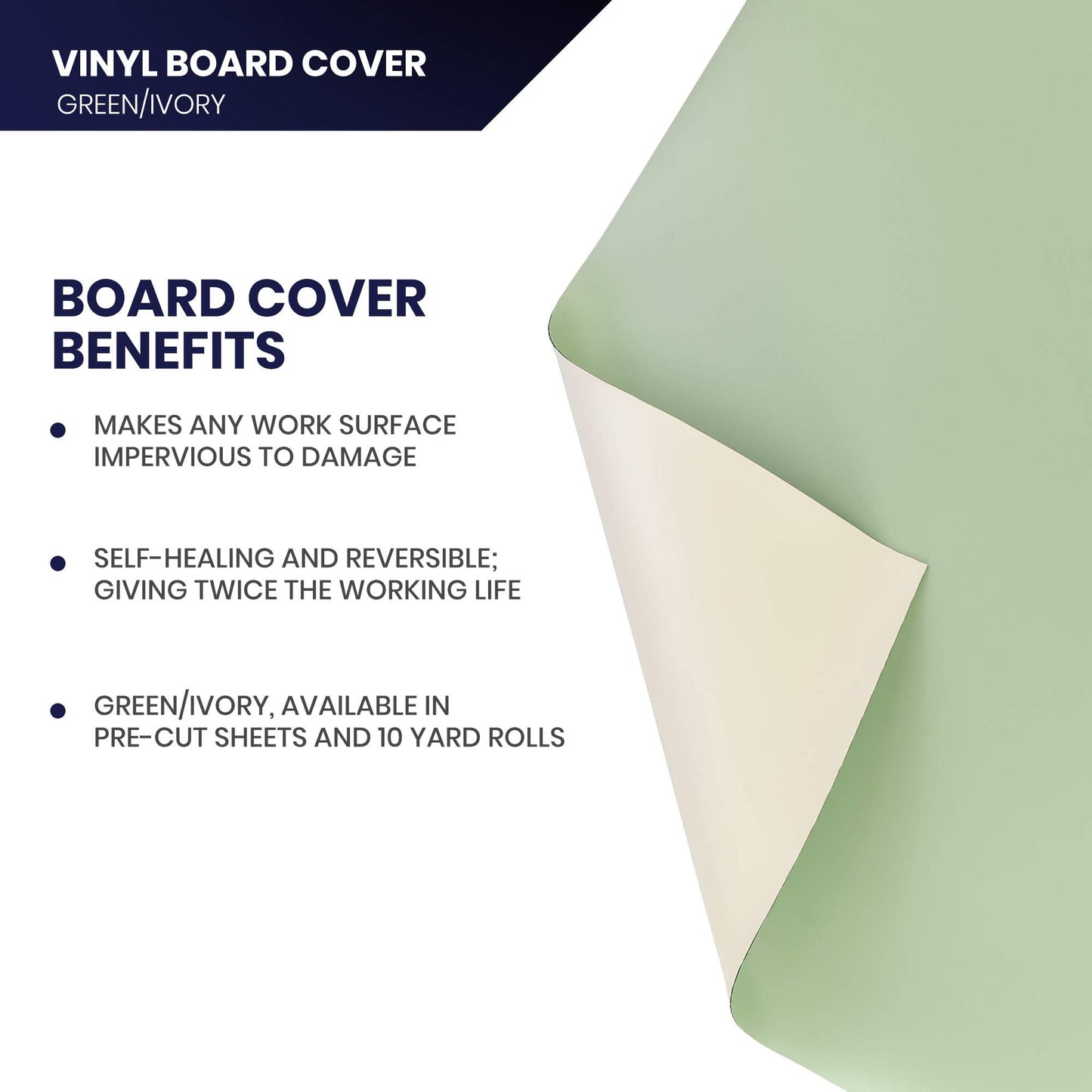 Pacific Arc Vinyl Board Cover. Self Healing and Stain Resistant Green/Ivory Sheet, 43.5 inches by 84 inches