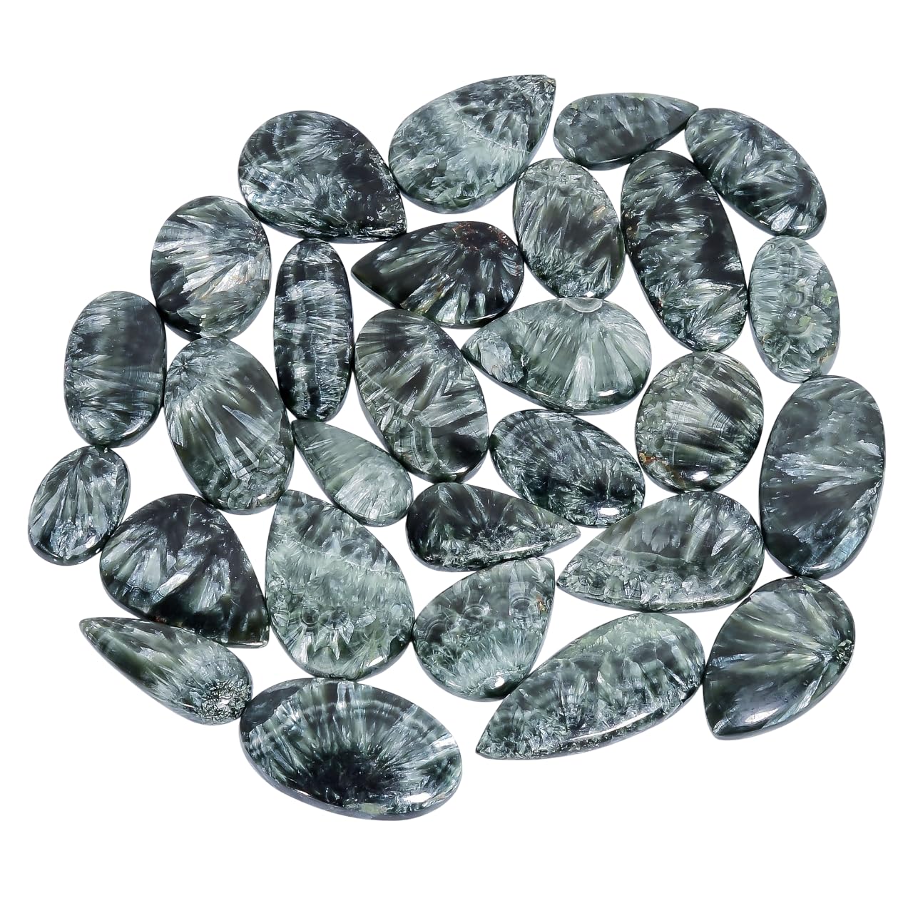 Natural Seraphinite Gemstone- Healing Crystals for DIY Jewelry Making -Loose Natural Cabochon -Perfect for Crafting Unique Jewelry Designs Gift for Her, Mother and Wife (5 pcs, 25-35 mm)