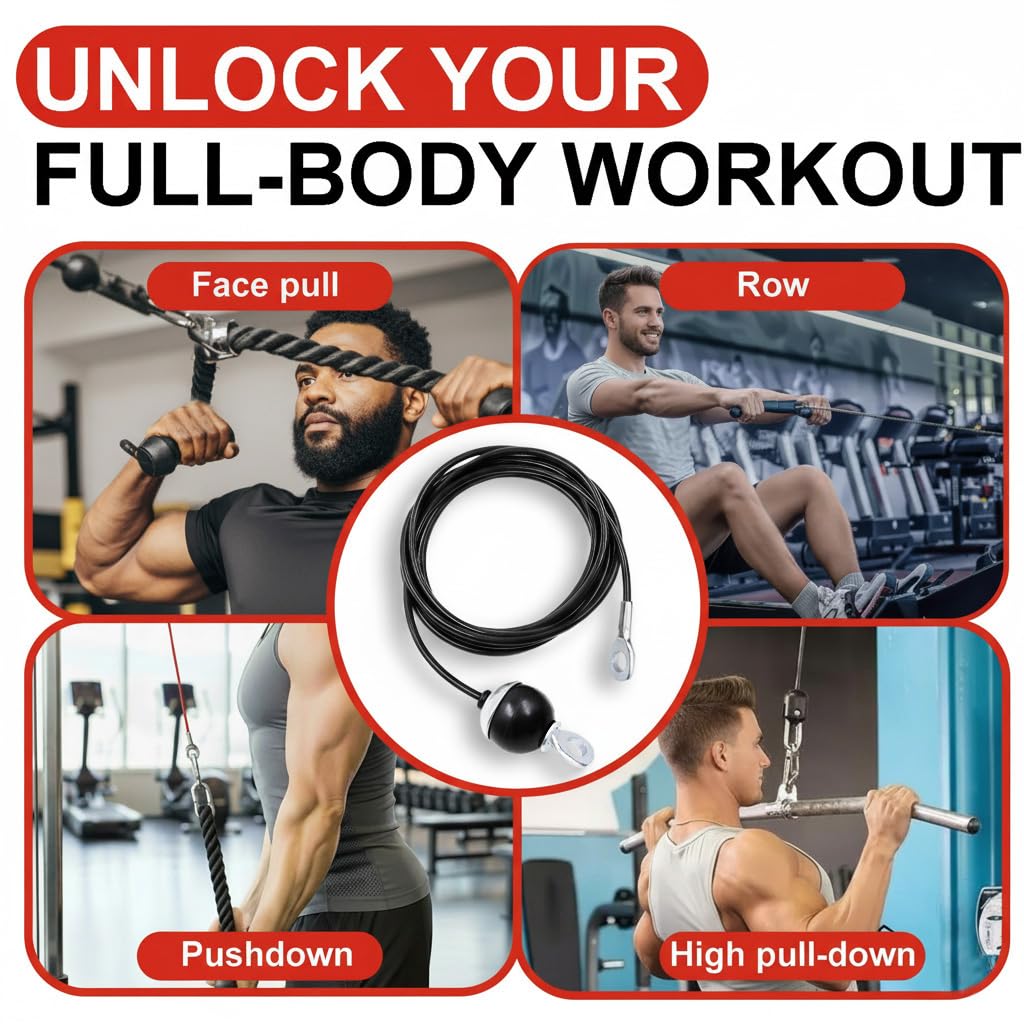 J Bryant Fitness Pulley Cable Replacement - 5mm(0.2inch) Heavy Duty Steel Wire Rope for Home Gym & Cable Machine Accessories Black/Red Cable for Weight Machine (Black, 219")"