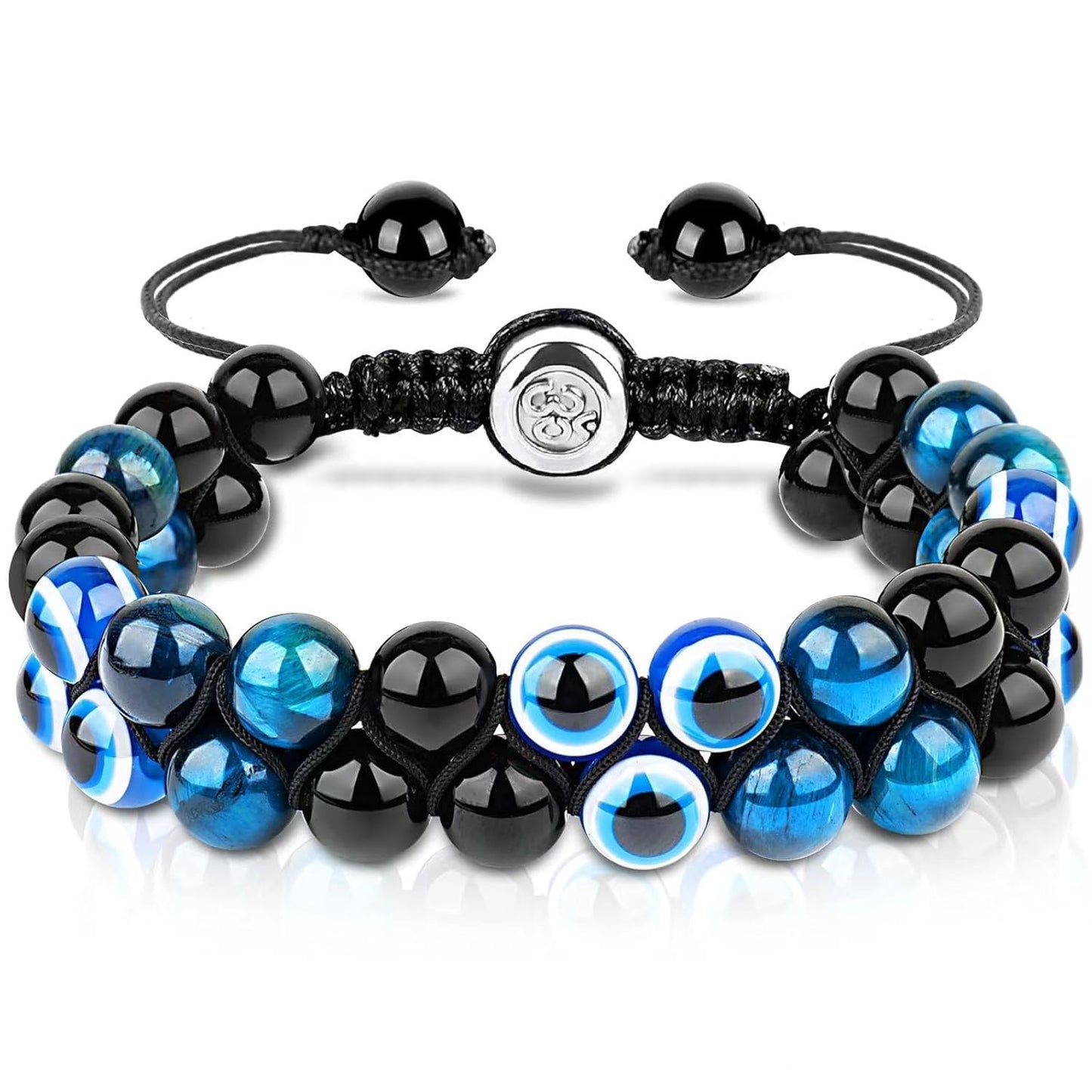 Evil Eye Bracelets for Men Women - Triple Protection Bracelet - Tiger Eye and Black Obsidian Chakra Energy Healing Bracelet - 8mm Beads Good Luck Prosperity and Happiness Crystal Jewelry Stone
