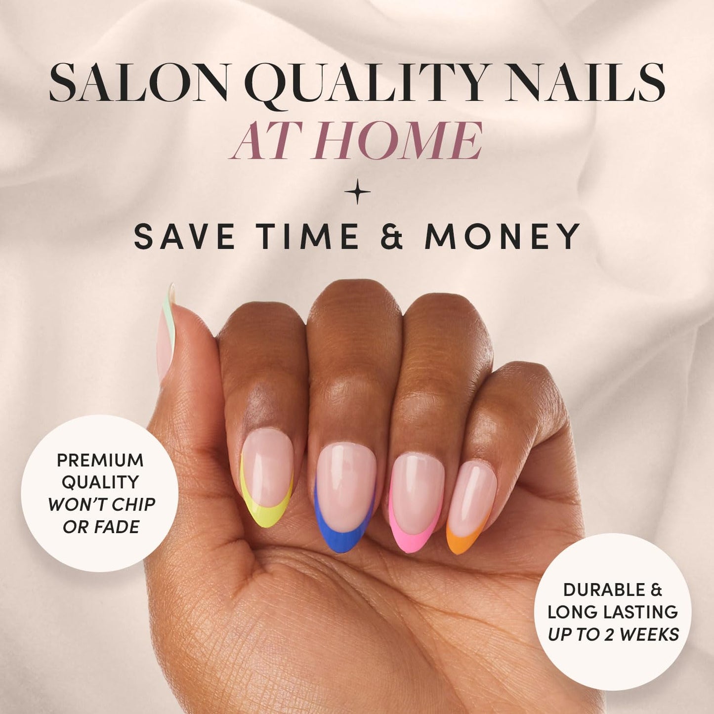 Glamnetic Press-On Nails Bundle - Sprinkles & Wild Card | Glossy Short Almond Rainbow French Tip Nails | Semi-Transparent Short Almond Trendy Pastel Nails | Reusable, Salon-Quality Nail Kits