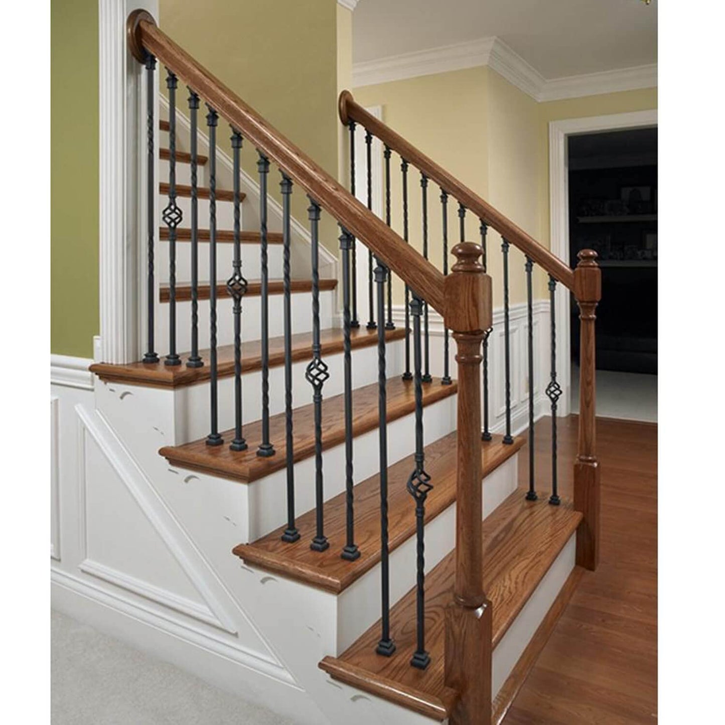 S09 Wrought Iron Balusters Set of 30 Decorative Metal Balusters for Decks Spiral Stair Railing 1/2-inch Hollow Double Iron Twist Satin Black Powder Coated