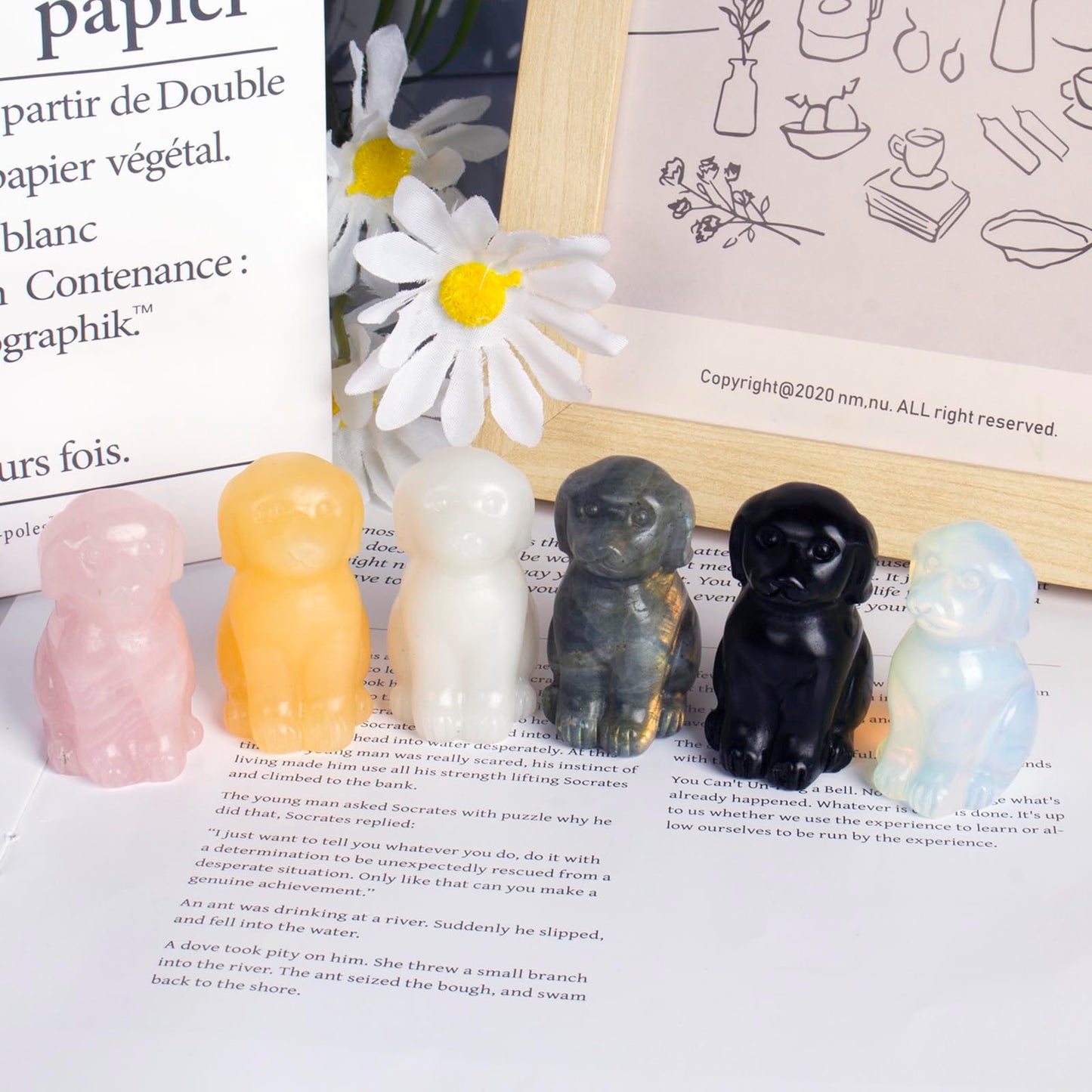 Ytbeoxk Hand-Carved Natural Rose Quartz Crystal Dog Sculpture for Spiritual Healing Energy Stone,Feng Shui Wealth Protection Figurine, Home,Office Desk Decor,Unique Gift for Pet Lovers,Birthday.