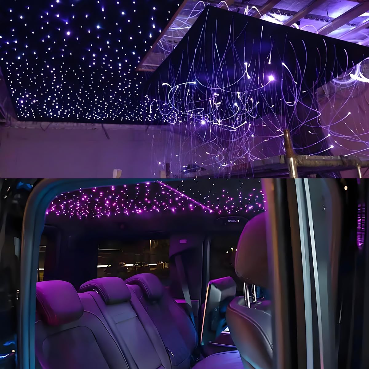 AKEPO 16W Twinkle APP Fiber Optic Starlight Headliner Lights Kit, 650pcs 13.1ft/4m 0.03in Optical Fiber Star Music Activated RGBW Ceiling Light Kit for Car Headliner Star/Home