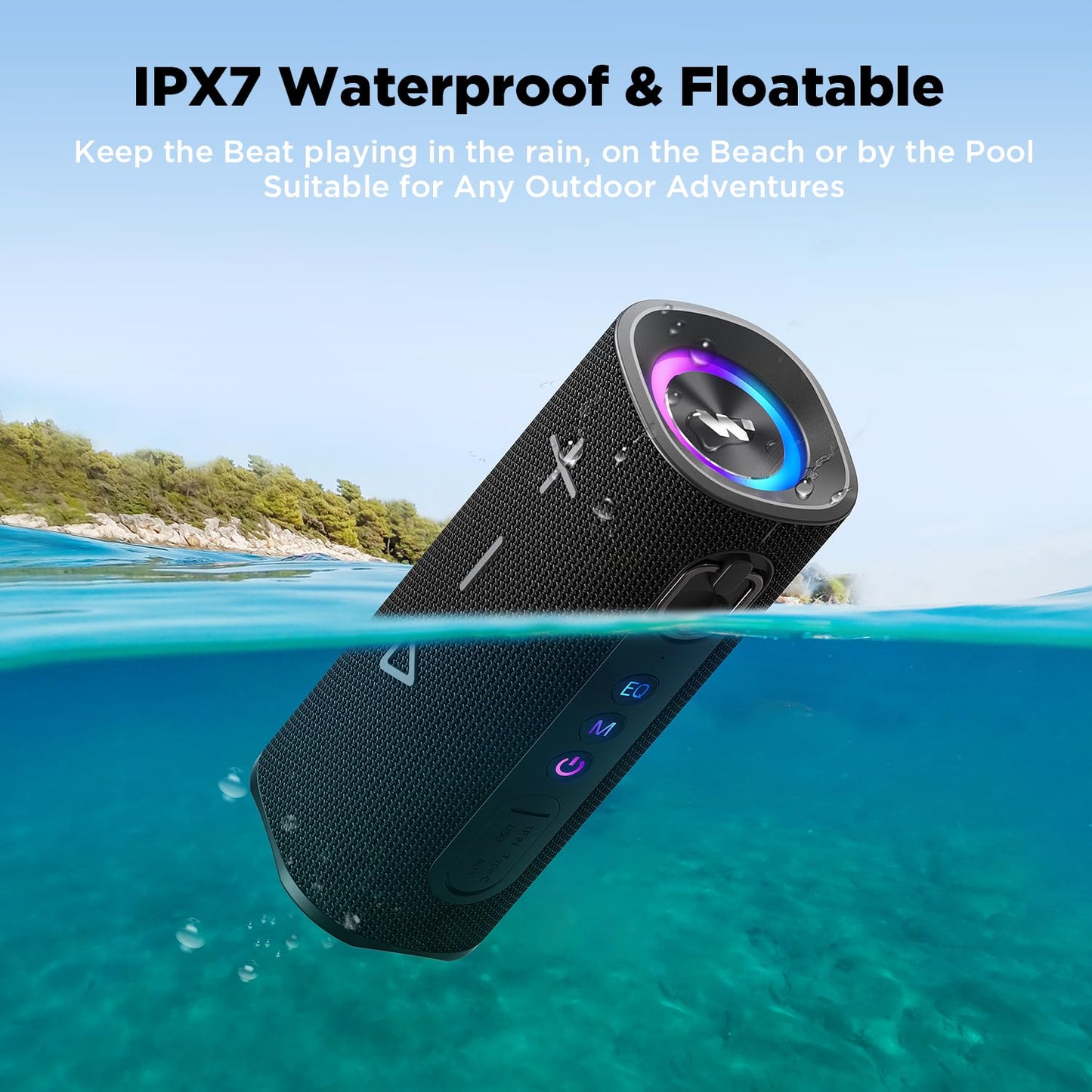 MIATONE Bluetooth Speaker 40W BT 6.0 Outdoor Portable Bluetooth Speakers with 3 EQ,Deep Bass,24H Playtime TWS,IPX7 Waterproof Shower Speakers Bluetooth Wireless Portable Speaker for Party/Beach-Black