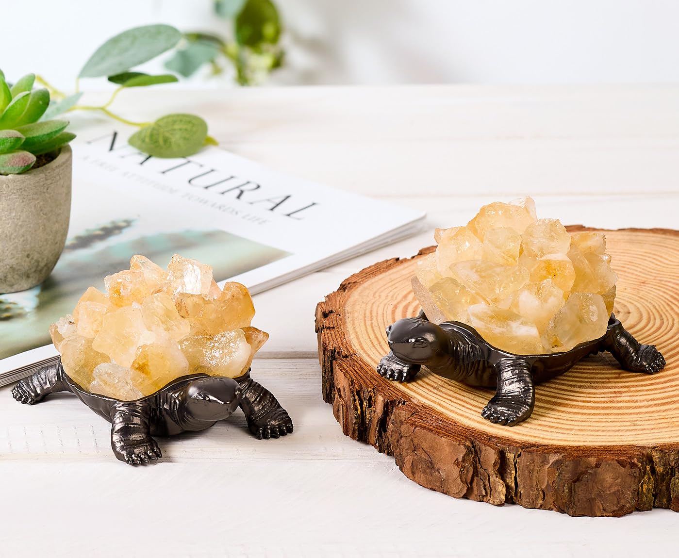 DUQGUHO Turtle Decor Figurines Turtles Gifts for Women Citrine Crystal Cute Turtle Statue Decorations Sea Turtles Gifts