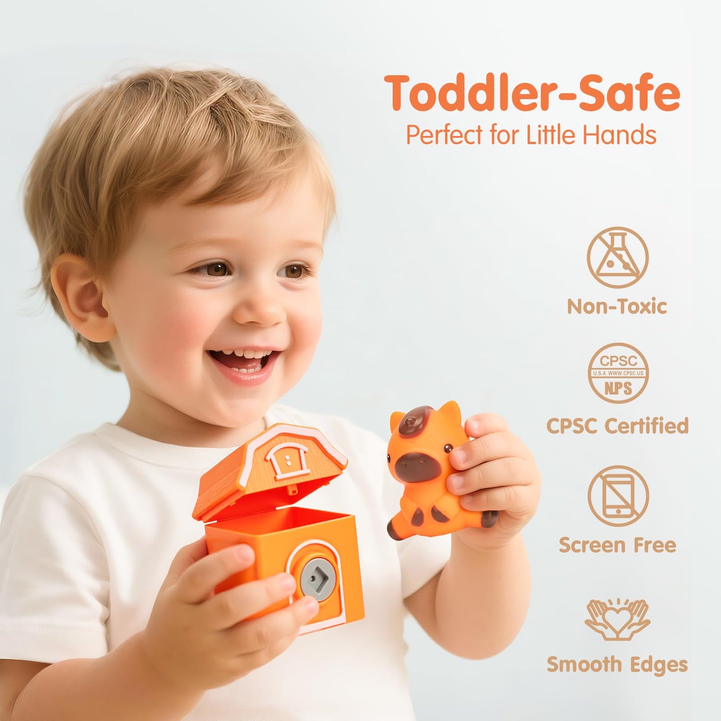 Toddler Learning Toys for 2 3 Year Old Boy Girl - Counting Matching & Sorting Activity Montessori Train Set with Farm Animals, Finger Puppets, Keys to Lock and Unlock Barns, Christmas Birthday Gift