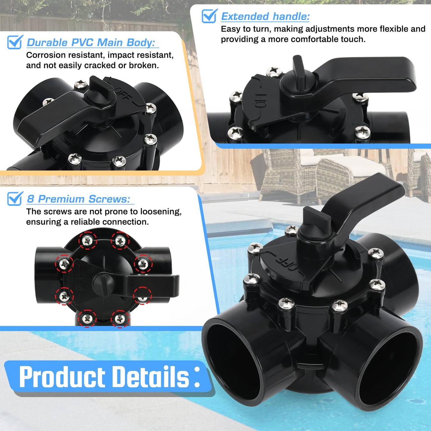 4717 3 Port 2 to 2-1/2-Inch Positive Seal NeverLube Valve Compatible with Jandy, 3 Way Diverter Valve Suitable for Ground Pool, Tub & Spa System