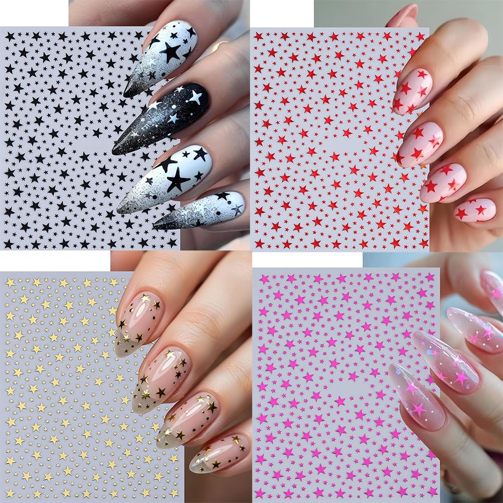 10 Sheets Star Nail Stickers for Nail Art, 3D Self-Adhesive Small Nail Decals, Nail Supplies Nail Art Design Accessories for Women and Girls Manicure DIY Decoration