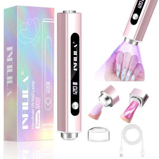 NXJ INFILILA Multi-Functional Handheld UV Light Lamp for Gel Nails with Cat Eye Magnet - Portable Flash Cure Nail Lamp for French Manicures, Detail Work, Type-C Cordless for Travel & Home Use (Pink)