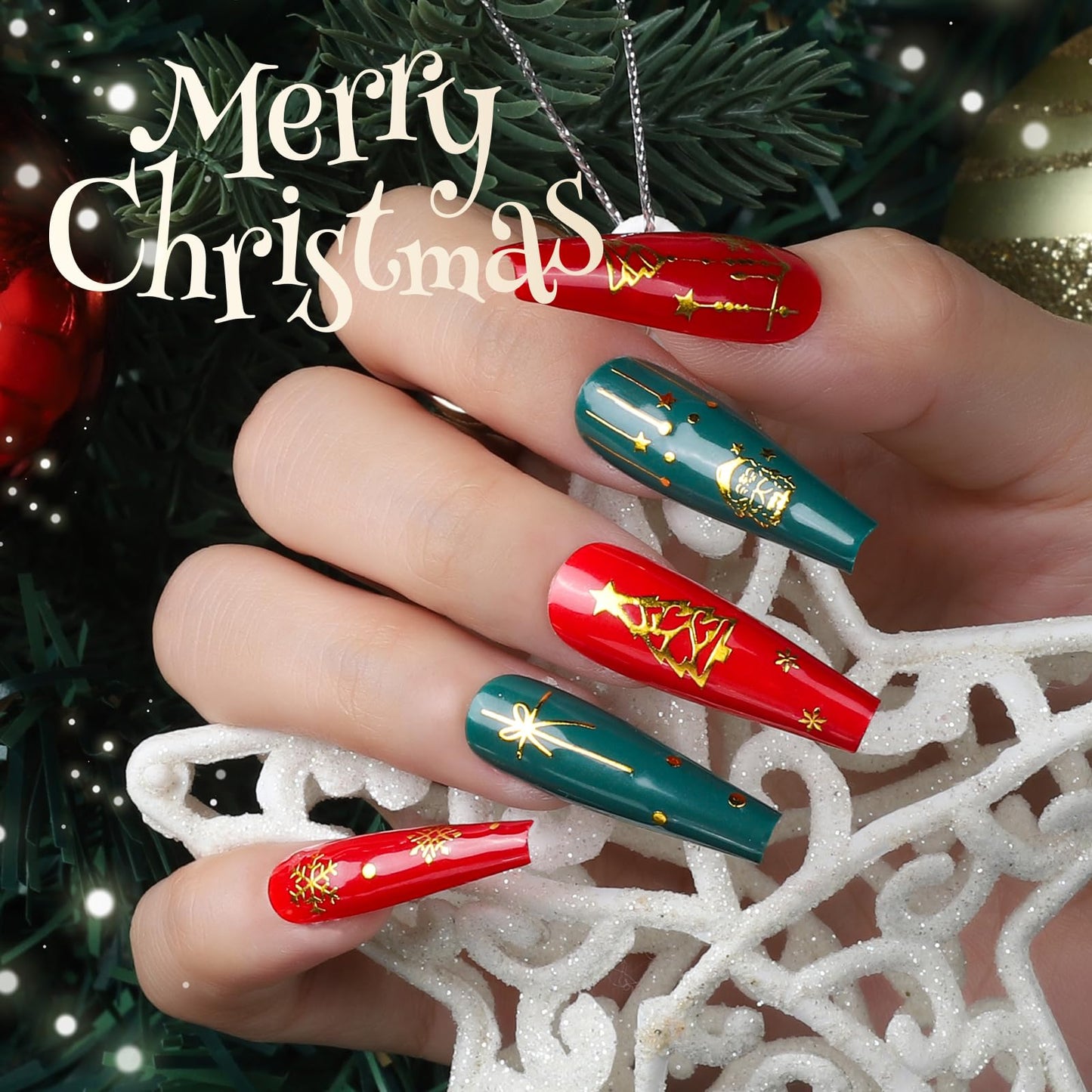 Teenitor 50 Sheets Christmas Nail Stickers for Nail Art, Snowflake Nail Stickers for Kids Women, Christmas Nail Decals for Holiday Winter, 3D Self Adhesive Snowflake Nail Decals for Little Girls