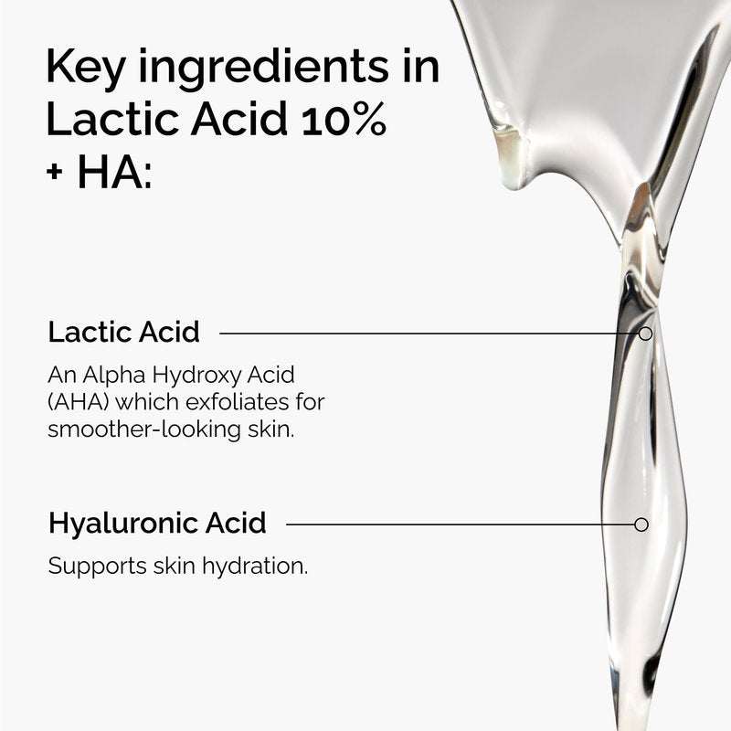 The Ordinary Lactic Acid 10% + Hyaluronic Acid 2%, High-Strength Exfoliating Serum for Smoother, Brighter Skin, 1 Fl Oz