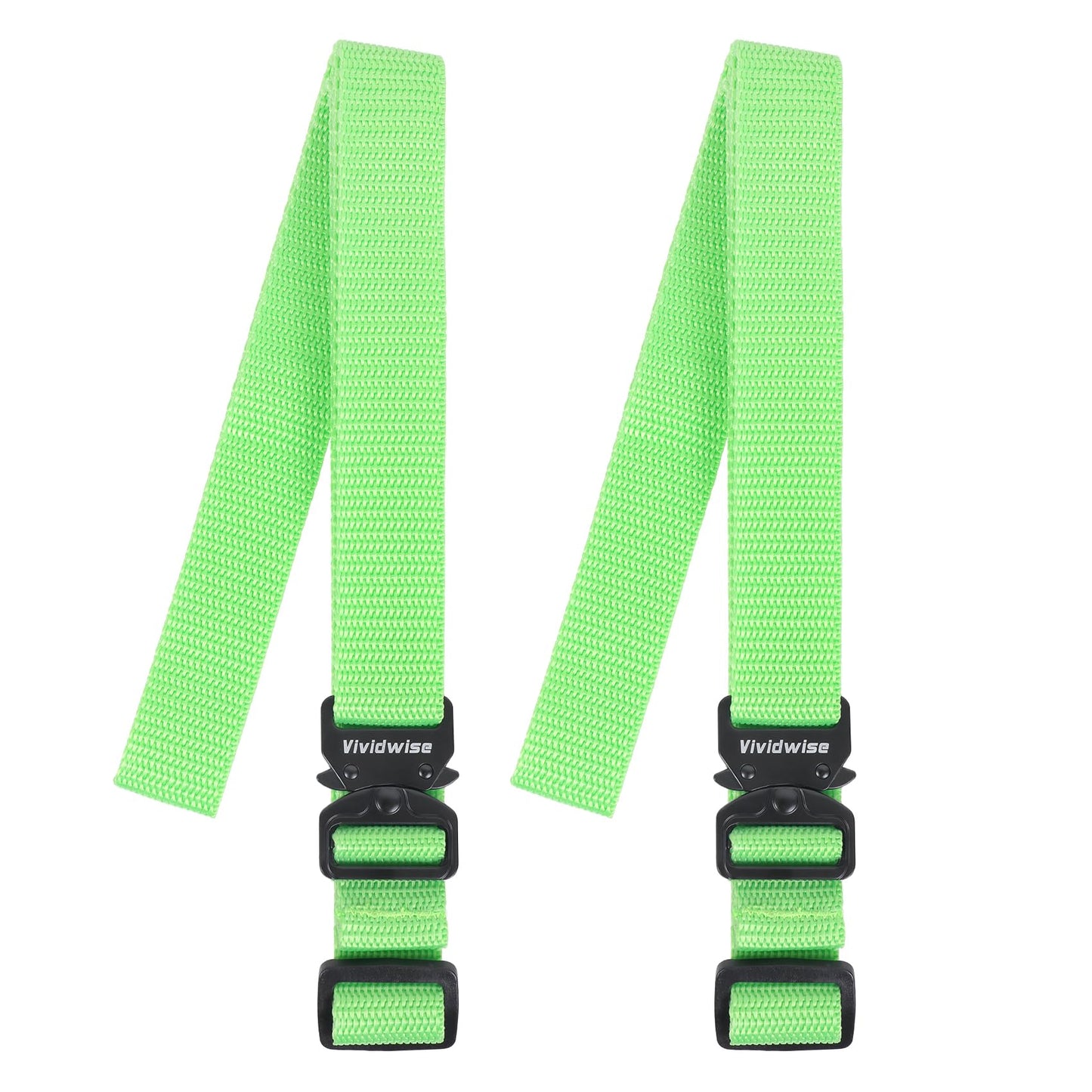 Vividwise Utility Straps with Metal Quick Release Buckle, Adjustable Nylon Belt Backpack Accessories Sleeping Bag Strap for Hiking, Travel, Outdoor Sports (Green-Metal Buckle, 1" W-48 L)"