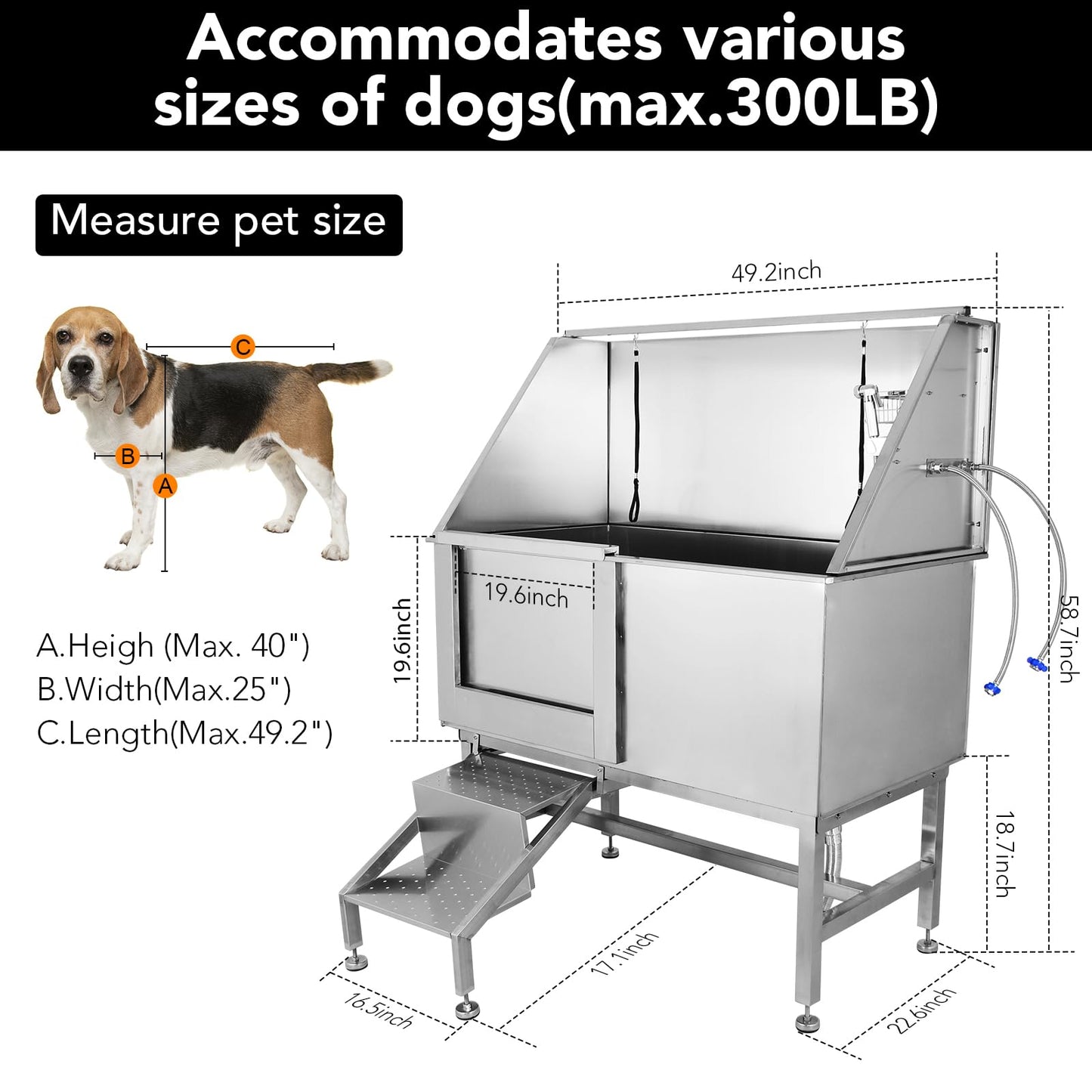 50" Dog Grooming Tub, Stainless Steel Pet Washing Station, Professional Dog Grooming Bathtub for Large, Medium & Small Pets, Left Door