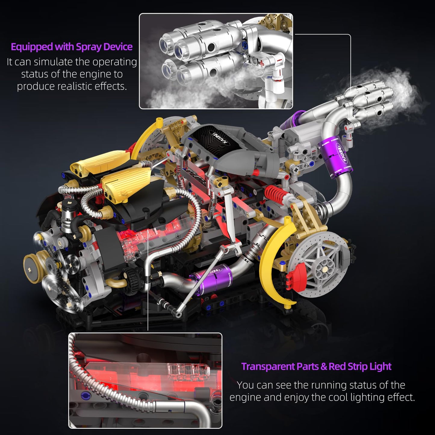 Suplanet V8 Engine Building Block Sets, V8 Engine Model Kit That Runs, Build Your Own Engine Model Toy with Spray & Light,STEM Engineering Building Blocks for Adults/Boys 8-14(1394PCS)