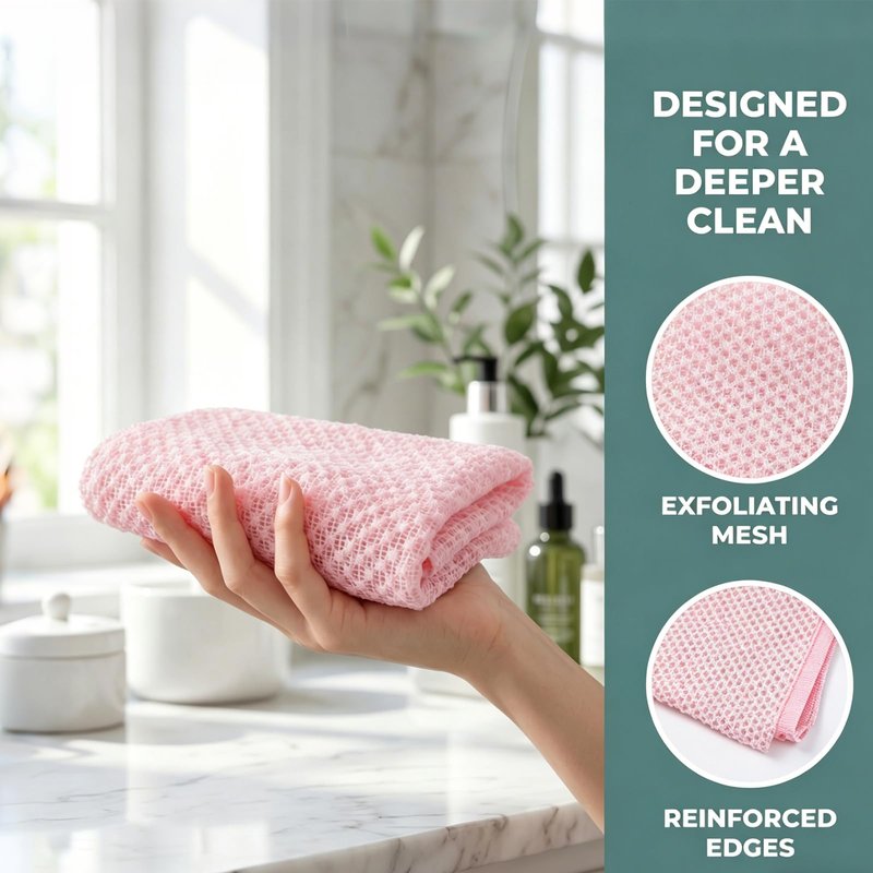2 PC Alorin Silver Towel Exfoliating Shower Towel, Rip-Resistant Washcloth for All Skin Types, Pink and Black