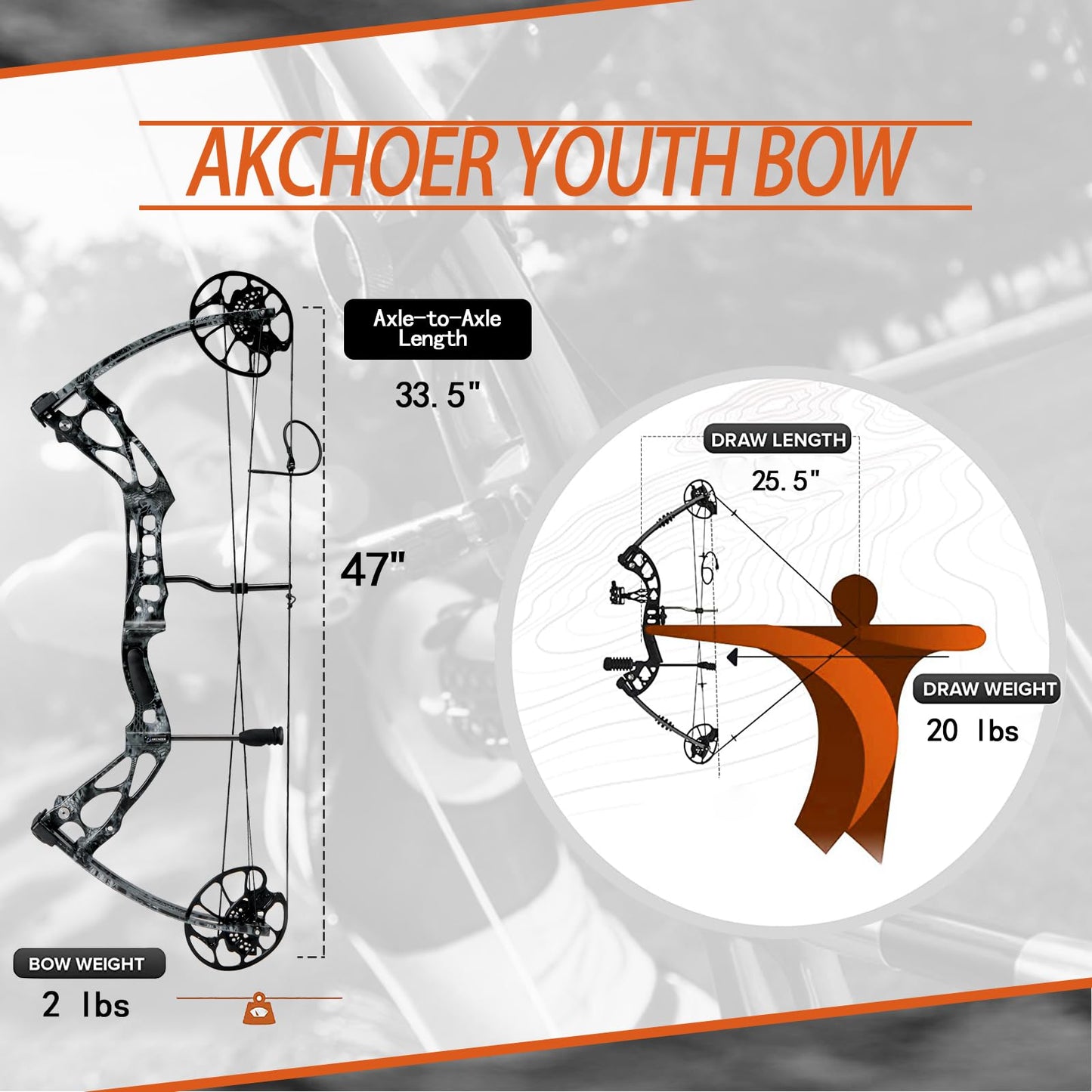 AKCHOER Compound Bow and Arrow Set 30-70 lbs for Adult and Teens, Adjustable Hunting Compound Bow Archery with Limbs Made in USA, Right Hand, 18”-31”, up to IBO 320 fps (CAMO)