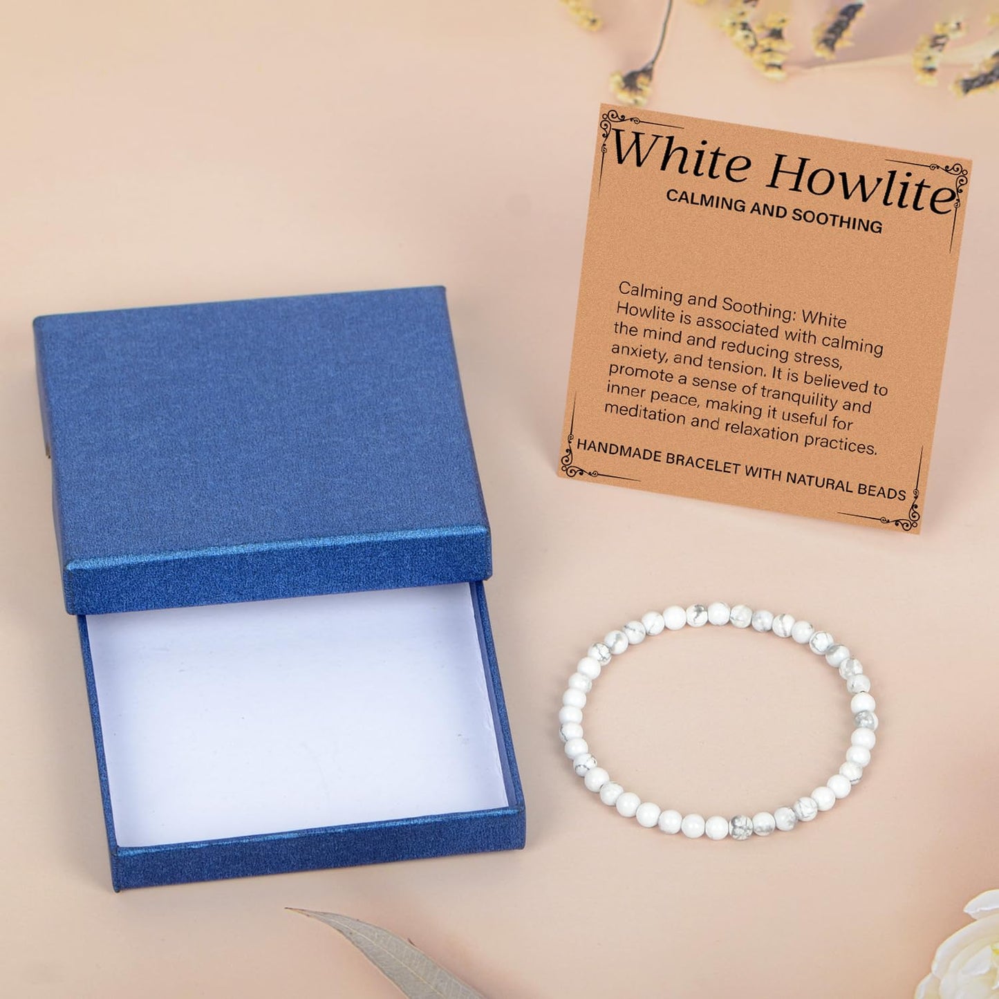 LPBeads Handmade Natural Gemstone Stretch Elastic 4mm White Howlite Bracelet Healing Crystal Round Stone Beads Jewelry Gifts for Women Men
