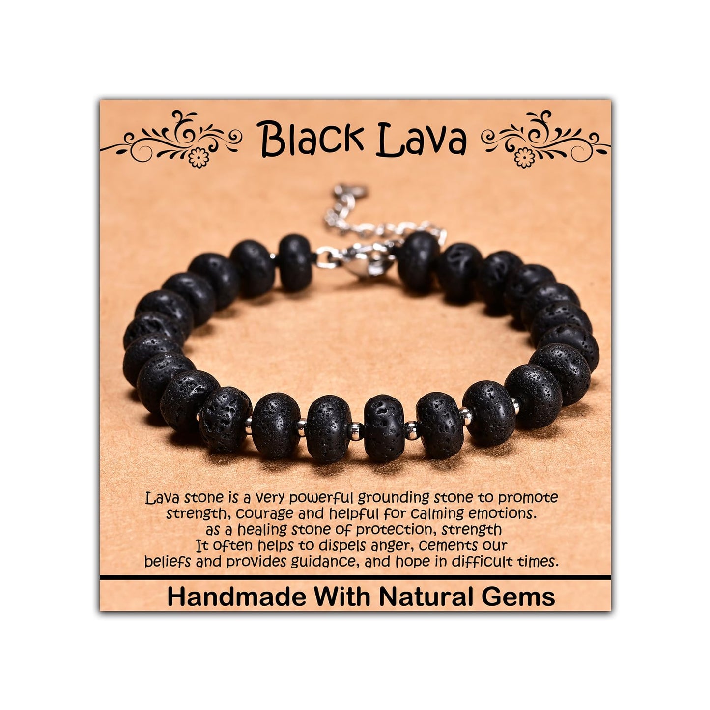 CHCCOYE 5x8mm Natural Healing Gemstone Bracelet – Handmade Yoga Beaded Bracelet, Stress-Relief Crystal Jewelry for Men & Women (Black Lava)